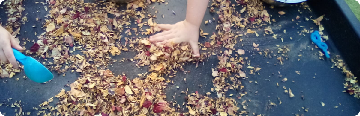 A child playing with leaves