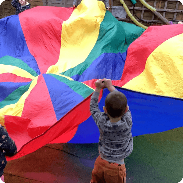 a child playing with a tent